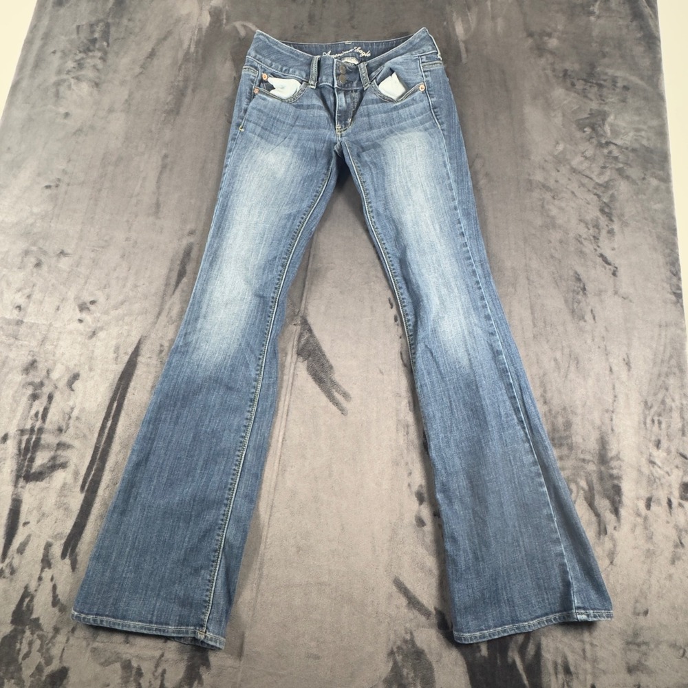 American Eagle Artist Jeans Womens 2 Long Blue Flare Super Stretch 4986